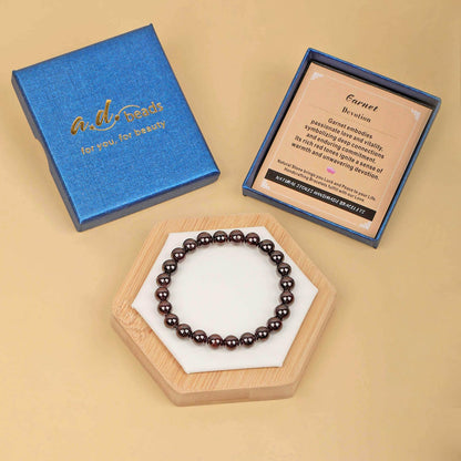 AD Beads Handmade Gemstone Stretch Elastic Bracelet Crystal Healing Reiki Nature's Beauty and Spiritual Essence Unisex (8mm, Garnet (Devotion))