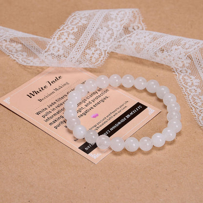 AD Beads Handmade Gemstone Stretch Elastic Bracelet Crystal Healing Reiki Nature's Beauty and Spiritual Essence Unisex (4mm, White Jade (Decision Making))