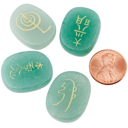 rockcloud Healing Crystal Green Aventurine 4pcs Engraved Chakra Stones Palm Stone Reiki Balancing