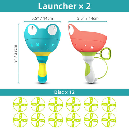 Ivtivfu Flying Disc Launcher Toy (2 Packs), Manual Capture Catching Disk Game, Outdoor Toys for Kids Ages 4-8, Outside Yard and Lawn Family Games for Toddlers 3-5, Birthday Gifts for Girls and Boys