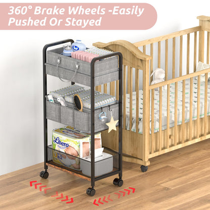 LIDTOP 2In1 Baby Diaper Caddy & 3-Tier Rolling Diaper Cart, Diaper Caddy Organizer Cart with Dividers, Mobile Metal Utility Cart for Nursery Essentials, Detachable Bedside Cart, Large Capacity