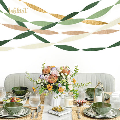 AOBKIAT Wedding Party Decorations, 5 Rolls Olive Green Khaki Crepe Paper Streamers for Green Boho Wedding, Birthday, Bridal/Baby Shower