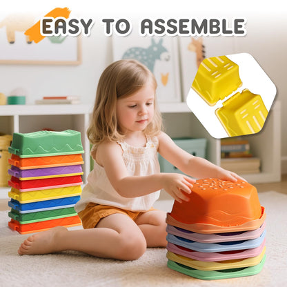 HappyField Balance Beam for Kids 18Pcs Non-Slip Stepping Stones Obstacle Course for Toddlers 3 Years + Indoor Outdoor Balance Board Kids Sensory Montessori Interactive Toys (Green)