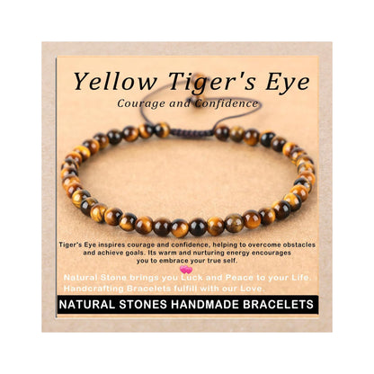 AD Beads 4mm Yellow Tiger's Eye - Courage and Confidence - Handmade Natural Stone Crystal Bracelet with Adjustable Macrame String - Yoga Healing Power Energy Gifts for Men and Women