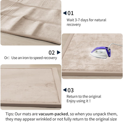 ACOMOPACK Baby Play Mat for Floor 1.3" Thick Memory Foam Play Mat 79"×157 Tummy Time Crawling with Non-Slip Bottom for Living Room,Nursery,Soft Velvet Playpen Mats for Kids,Infants（Beige）