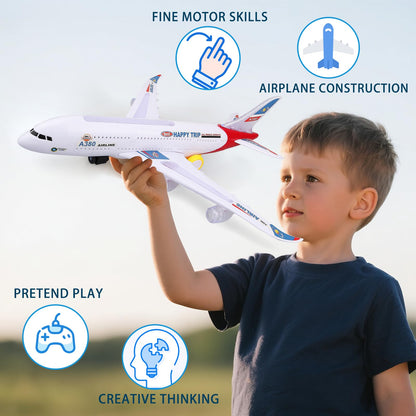 AtomDream Tech Bump and Go Airplane Toy with 4D Lights & Sounds, Realistic Moving Plane with Automatic Direction Change, Interactive Aircraft Toy for Boys & Girls Ages 3–12, (Red)