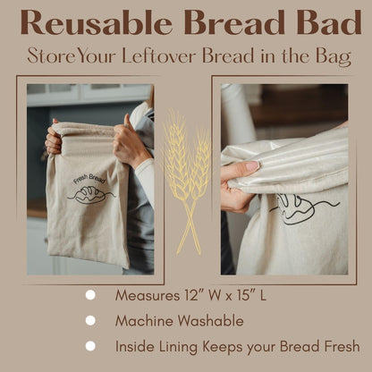 Simply H&K Bread Warmer Basket with Stone - Includes Reusable Bread Bag - 11" Round Basket with 10" Terracotta Stone - House Warming Gifts for Bakers - Instructions for use and cleaning