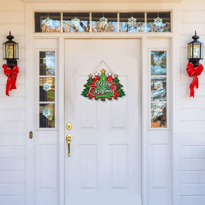 Merry Christmas Door Sign,Christmas Decor, Tree Wood, Decorations Hanging Sign,Merry Welcome Sign,Farmhouse Hanging Plaque Porch Xmas Front Outdoor Home Decor