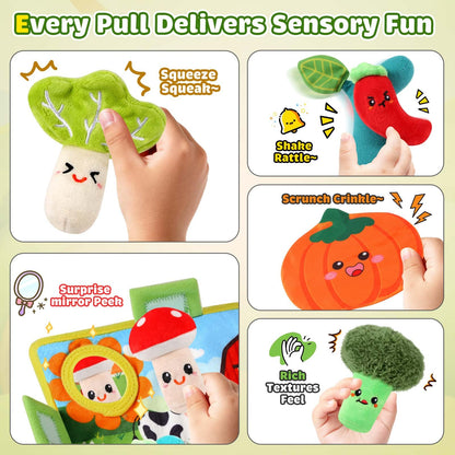 FREYBLI Baby Toys 6-12 Months - Soft Fruits Vegetable Garden Plant Plush Toy - 6 Month Old Baby Toys Boy Girl Gifts - Baby Sensory Montessori Toys with Rattles Mirror Squeaker Textures Crinkle Tissues