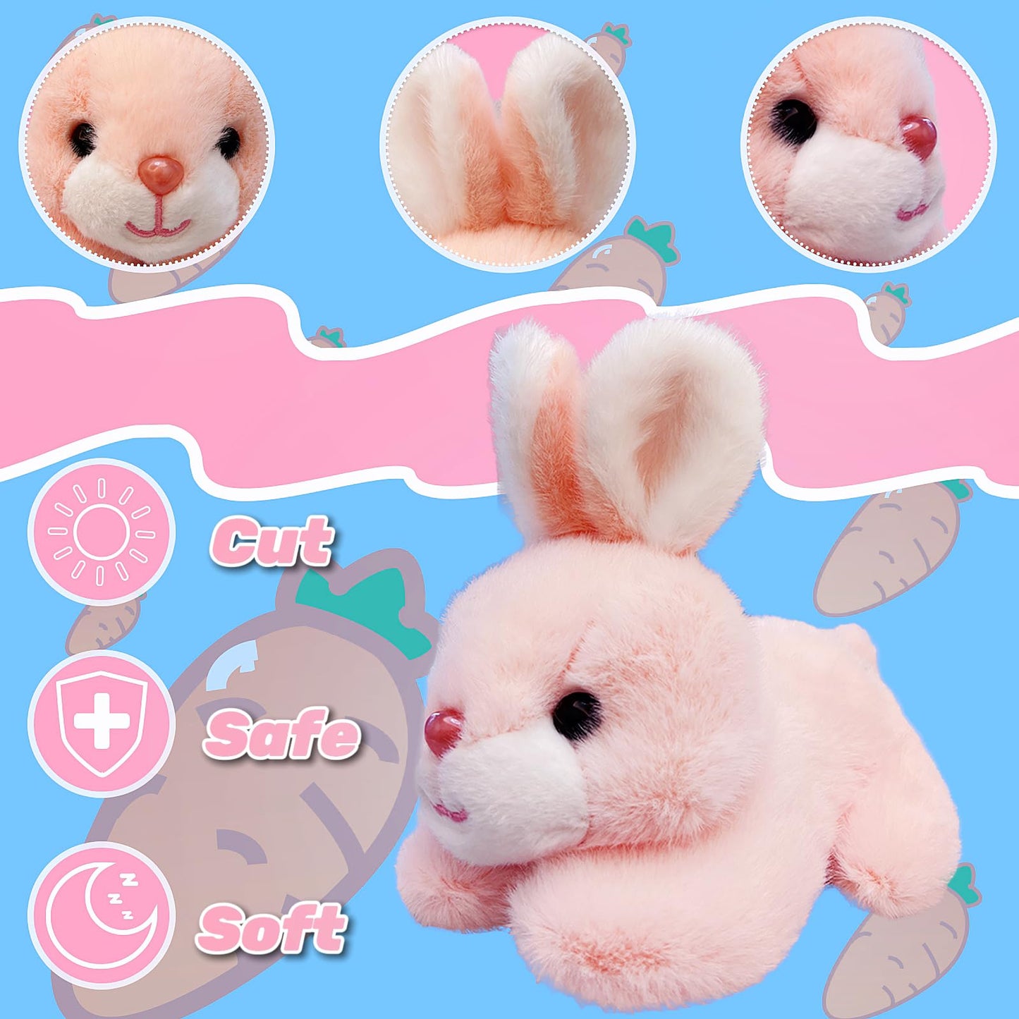 NuomiYue Pink Rabbit Bunny Stuffed Animal, 8'' Kawaii Rabbit Plushies for Girls and Boys, Soft and Huggable Bunny Stuffy Stuffed Animals for Kids Theme Party Favors, Birthday Gifts