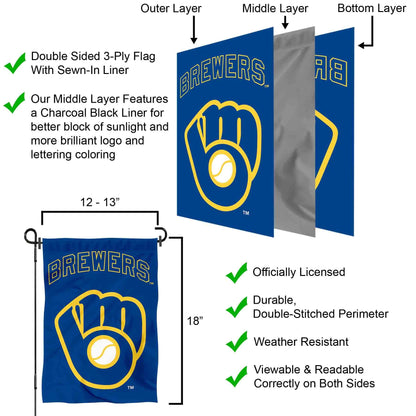 Milwaukee Brewers Retro Throwback Glove Double Sided Garden Flag