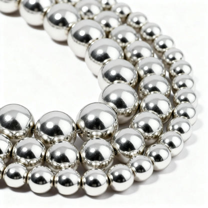 Yochus 45pcs Sliver Hematite Beads，8mm Healing Power Natural Stone Round Loose Gemstone Beads for Jewelry Making Earring Necklace DIY Crafts