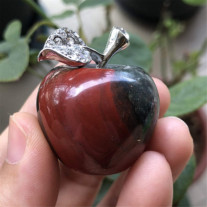 Casaper Africa Bloodstone Apple Figurine Pocket Stone Fruit Sculpture Healing Crystal Statue Home Decoration 1.3" Tall