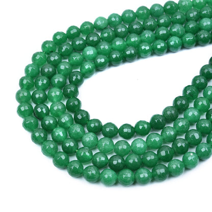 HAAMIIQII 8mm Dark Green Jade Faceted Round Stone Spacer Beads, Loose Gemstone Beads for Jewelry Making, DIY Bracelet, Necklace, Healing Crystal 14 Inch (45pcs)