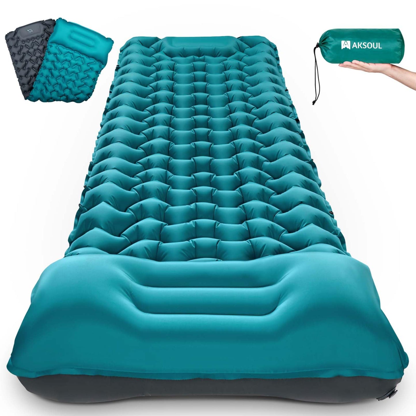 AKSOUL Camping Sleeping Pad with Pillow: Extra Thick 3.9 inch Ultralight Self Inflating Air Mat, Compact Lightweight Insulated Inflatable Sleep Mattress for Backpacking, Camp, Hiking, Tent