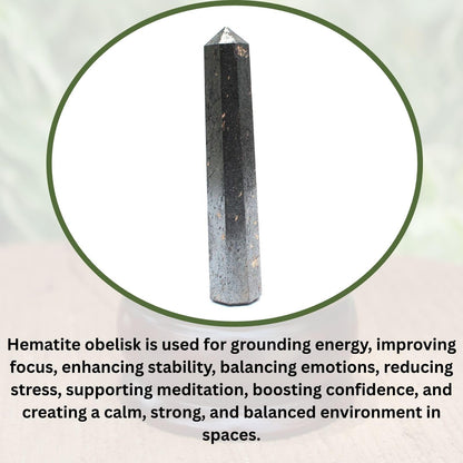 Jet Hematite Obelisk Tower (Approx. 3–3.5 Inch) – Natural Metallic Grey Crystal Polished Gemstone Decorative Piece for Home & Office
