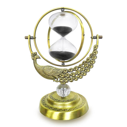 SuLiao Hourglass Sand Timer, 60 Minute Peacock Rotating Hour Glass, 60 Min Unique Black Sand Clock, Large 1 Hour Brass Sandglass, 1 hr Metal Decorative Reloj De Arena, Desk, Office, Home