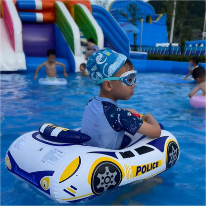 Police Car Toddler Pool Float, Inflatable Baby Pool Floaties, Baby Swim Floats with Handle and Safety Seat Pool Floatie Toys for Boys Girls Kids 1, 2, 3, 4, 5 Years Old (Blue Yellow)