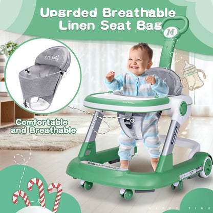 Baby Walker with Wheels 5 in 1 Foldable Activity Center with Mute Wheels Adjustable Heights Anti-Fall Push Walkers for Boys Girls Safe Infant Toddler Walker with Footrest for 6-24 Months
