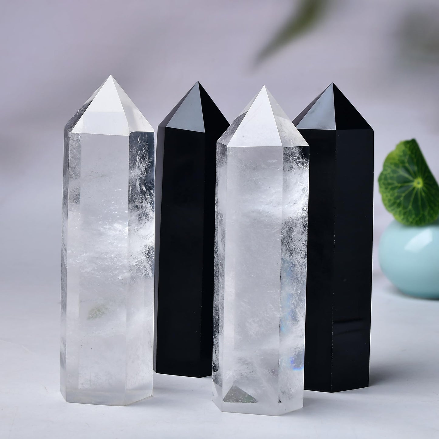WUYOUSHI Large Black Obsidian Crystal Tower 6" Natural Healing Crystal Wand 6 Faceted Chakra Crystal Point Reiki Meditation Therapy Home Decoration Gift(0.85-1lb)