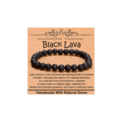 CHCCOYE 6mm Natural Healing Gemstone Bracelet Handmade Yoga Stretch Elastic Bracelet Stress Relief Crystal Jewelry for Men and Women (6mm, Black Lava)