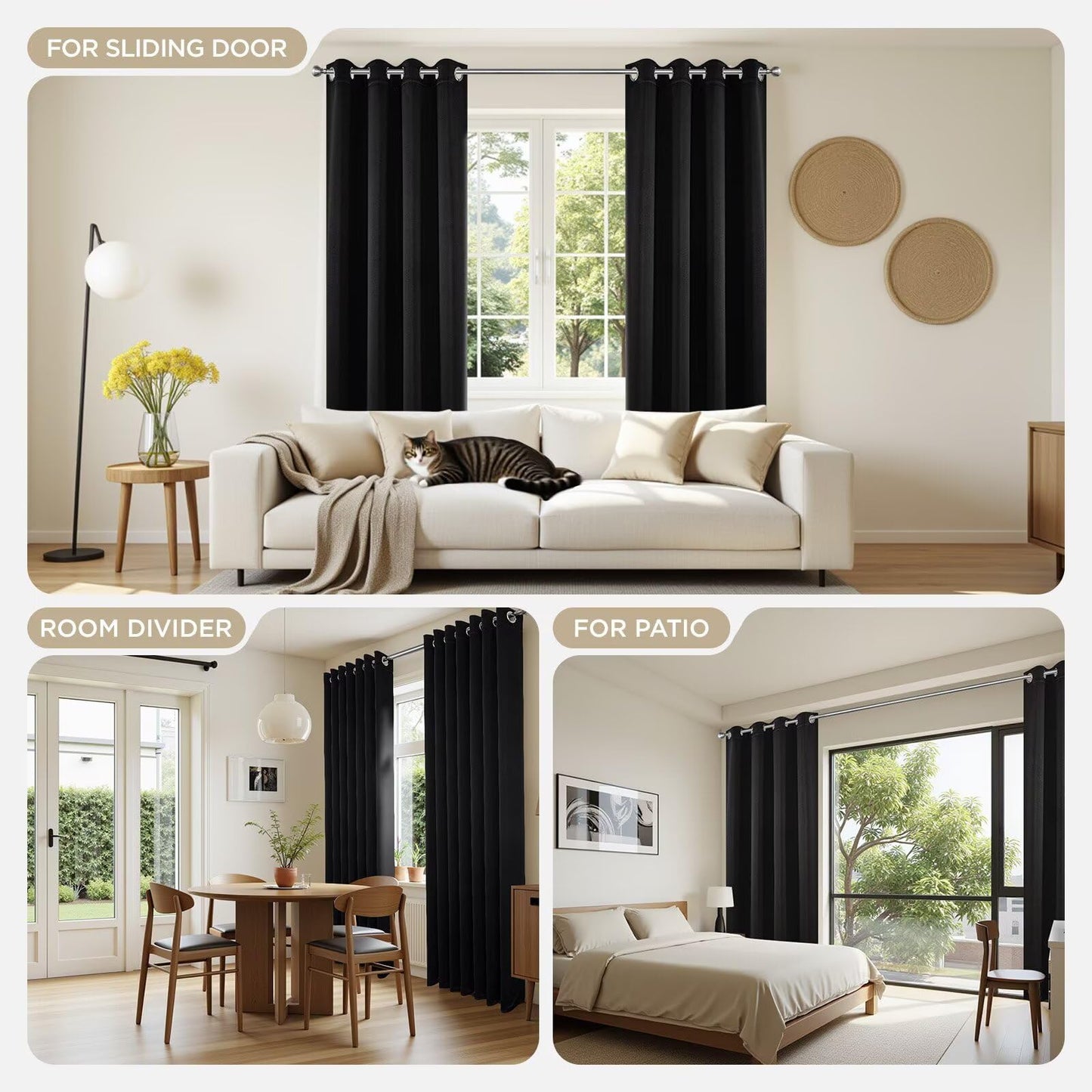 Joydeco Blackout Curtains for Bedroom,Black Out Curtains 84 Inch Long, Black Drapes with Grommets, Noise Reducing Energy Saving Thermal Insulated & Wrinkle-Free Drapes for Living Room, 2 Panels