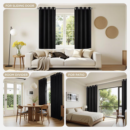 Joydeco Blackout Curtains for Bedroom,Black Out Curtains 84 Inch Long, Black Drapes with Grommets, Noise Reducing Energy Saving Thermal Insulated & Wrinkle-Free Drapes for Living Room, 2 Panels