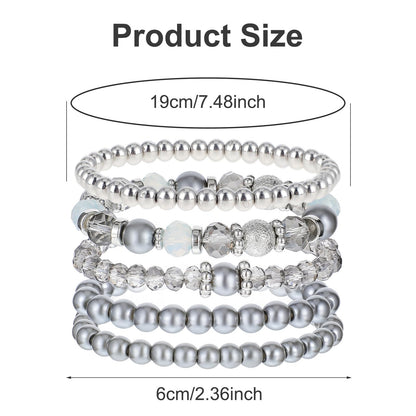 DIVINA VITAE 5 Pcs Beaded Stretch Bracelets Grey Stackable Bracelets Crystal Bead Bracelet Boho Beaded Bracelets Stretch Layering Crystal Stone Beaded Bracelets Trendy Costume Jewelry Gifts for Women