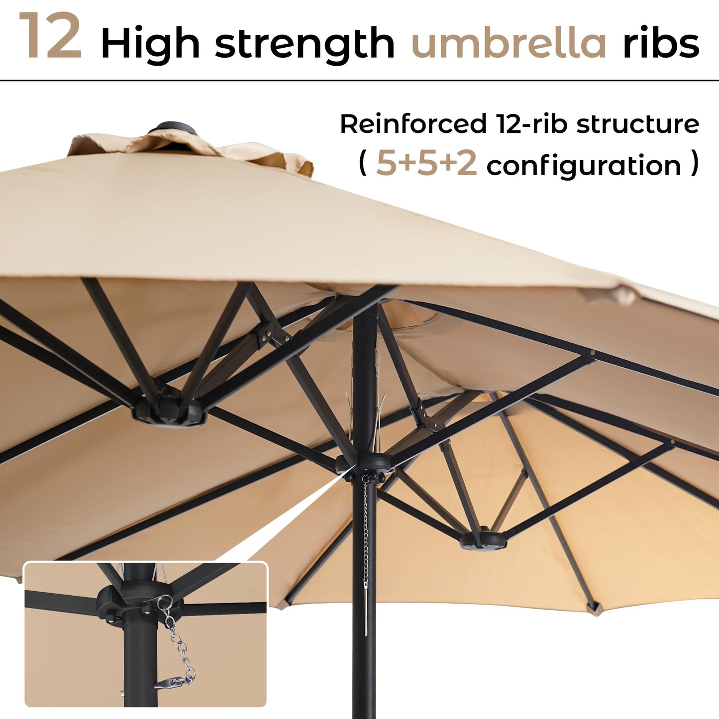 DomeShade 15ft Patio Umbrella with Base,Large Outdoor Double-Sided Rectangle Umbrella with Crank Handle, Market Umbrella for Poolside Garden Deck Backyard Beach Pools, Beige