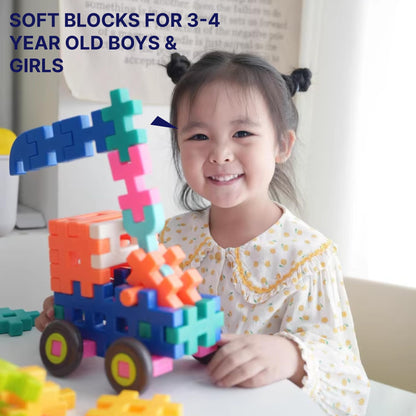 XRUFY Interlocking Building Blocks for Kids, 100+ Pcs STEAM Construction Set with Figures & Pets, Sensory Educational Toy for Preschoolers 3-8, with Building Manual & Storage Bin