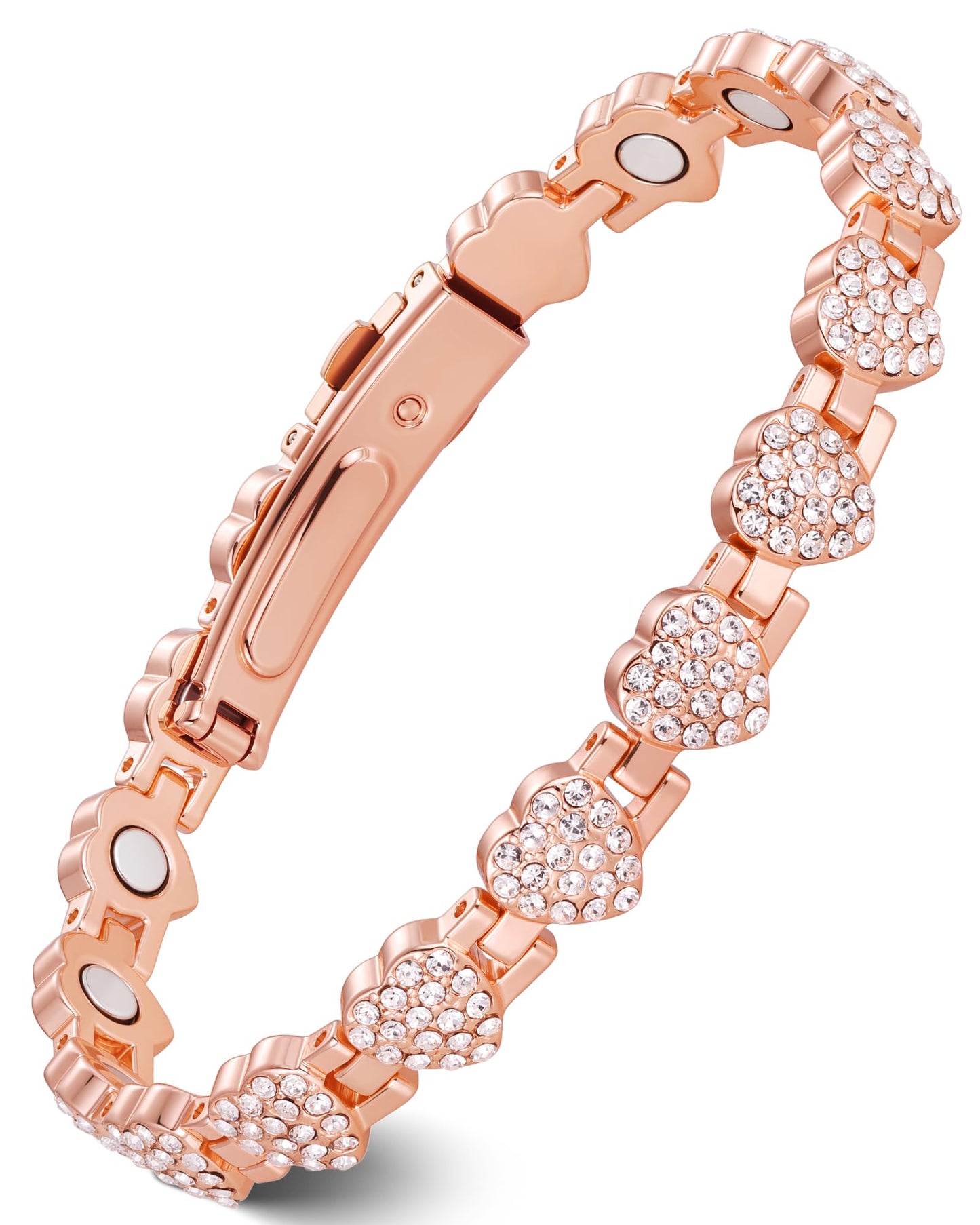 Feraco Copper Bracelets for Women, Ultra Strength Magnetic Bracelet with 3800 Gauss Neodymium Magnets & Dazzling Cubic Zirconia, Pure Copper Jewelry Gift, Heart Shape (Rose Gold)