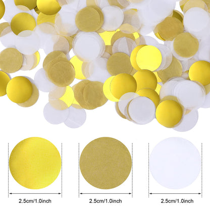 TecUnite White Gold Confetti Round Tissue Paper Table Confetti Dots for Wedding Birthday Party Decoration Arts Craft DIY Scrapbooking, 1.76 oz (2.5 cm)