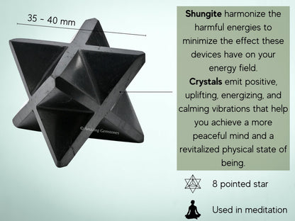Amazing Gemstone Shungite Merkaba Crystal - 1.5 Inches Metaphysical Merkaba Star for Meditation - Energetic Tetrahedron Crystal and Healing Stones and Healing (35-40mm)