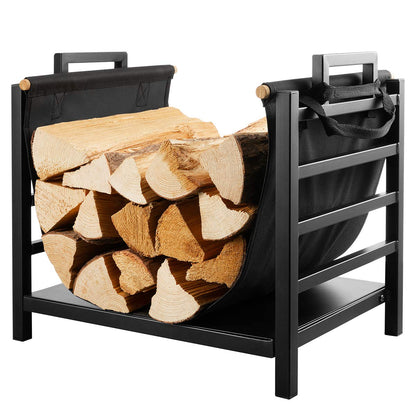 DOEWORKS Indoor Firewood Rack 18 Inch Fireplace Log Holder with Canvas Carrier