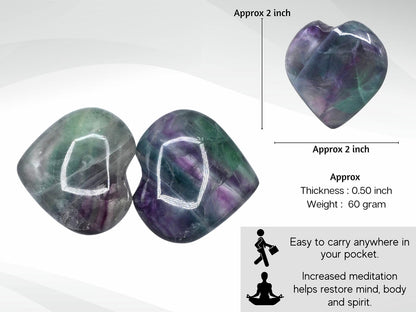 Amazing Gemstone Purple Fluorite Crystal Heart Palm Stone - Pocket Massage Worry Stone for Natural Body Chakra Balancing, Reiki Healing and Crystal Grid