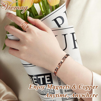 Vicmag Copper Bracelet for Women Ultra Strength Magnetic Bracelets with Effective Magnets 99.9% Pure Copper Jewelry Present with Adjustment Tool