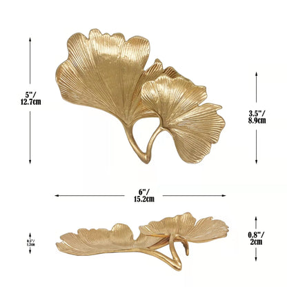 Metal Jewelry Dish, Small Leaf Shaped Ring Holder Jewelry Organizer, Trinket Dish Vanity Tray for Dresser Christmas Birthday Wedding Gifts 2-Tier Ginkgo-Gold