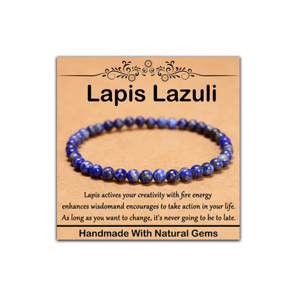CHCCOYE 4mm Natural Healing Gemstone Bracelet Handmade Yoga Stretch Elastic Bracelet Stress Relief Crystal Jewelry for Men and Women (4mm Lapis Lazuli)