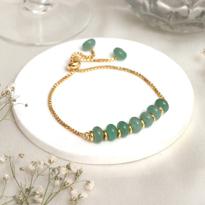 Gempires Green Aventurine Beaded Bracelet Handmade Crystal Gemstone Jewelry Hypoallergenic 6-8 Inch Gold Plated Slider Bracelets For Women.