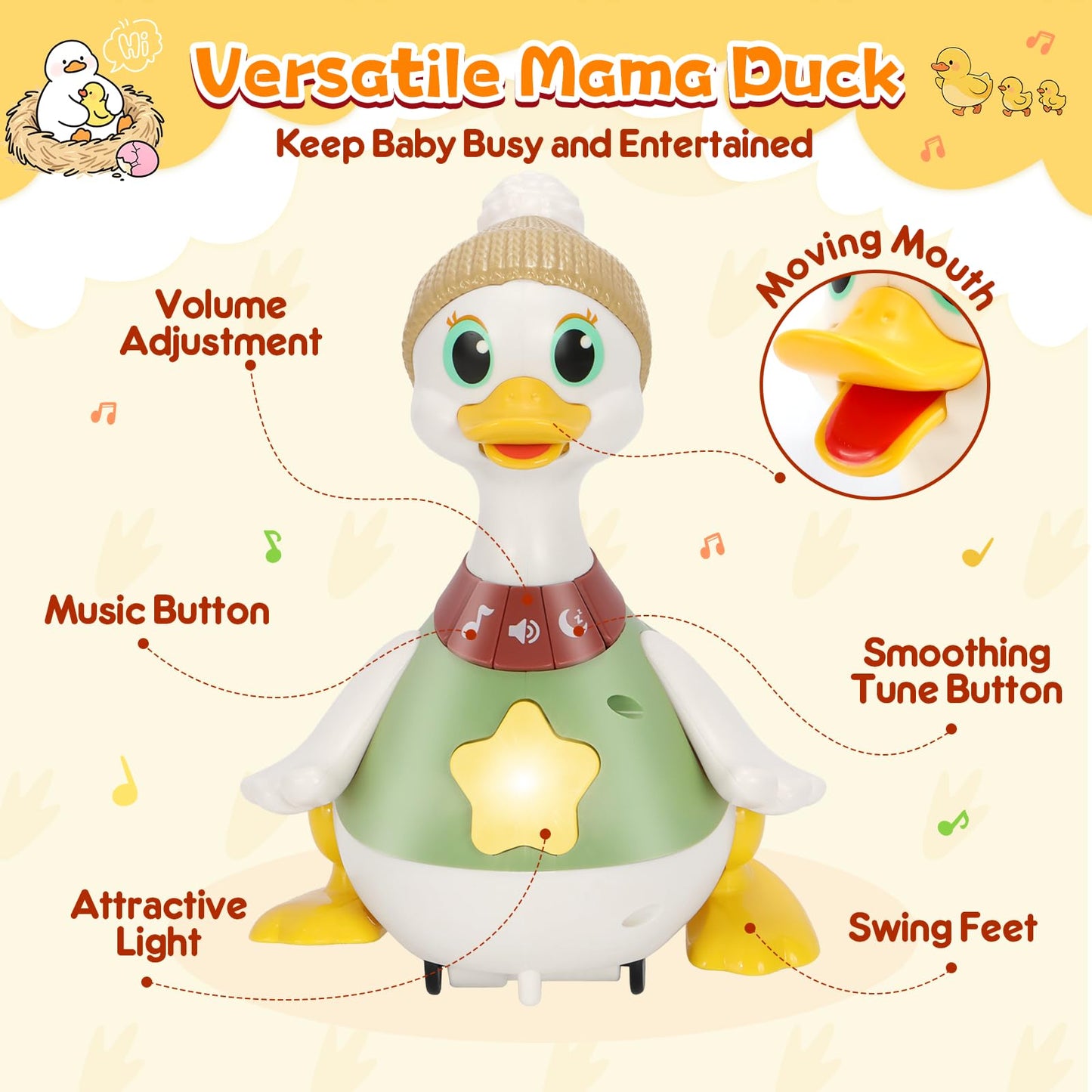 KETIEE Tummy Time Baby Toys 6-12 Months: Musical Dancing Duck Family for Babies, Little Ducks Crawling Toy Set, Interactive Duck Infant Toys for 1-2rd Boys Girls Birthday