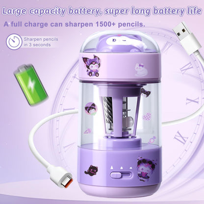 Rechargeable Automatic Electric Pencil Sharpener, Auto in & Out 3 Adjustable Thickness, Type-C Charging, Cute DIY Stickers, for 6-8mm Pencils, 3s Fast Sharpening, Ideal for School & Home (Purple)