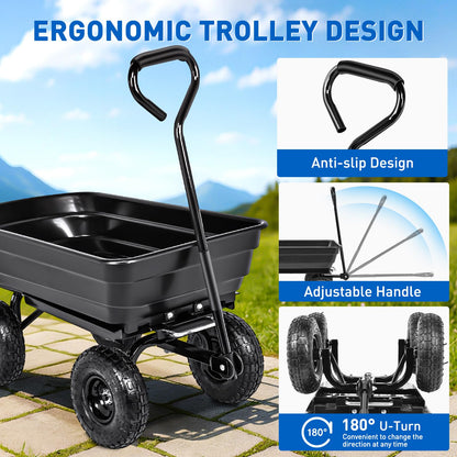Yesker Garden Carts - 600lbs Dump Wagon with All Terrain Inflatable Wheels for Yard Lawn Farms Gardening - Heavy Duty Utility Outdoor Hauling Wheelbarrow