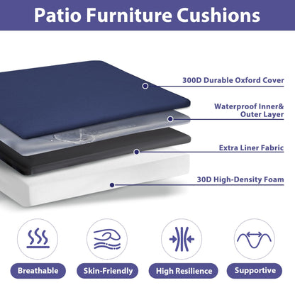 IPYNBAP Outdoor Chair Cushions Set of 4 -Waterproof Outdoor Seat Cushions for Patio Furniture, Patio Chair Cushion with Handle and Ties, Square Out Door Chair Pads,19" x 19" x 3", Navy Blue