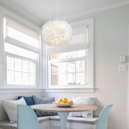 NZV White Feather Light Fixture Bedroom Romantic Feathers Pendant Lights Girls Room Modern Chandelier Mid Century Hanging Ceiling Lighting for Dining Room Kitchen Island Foyer (Diameter 11.8in)
