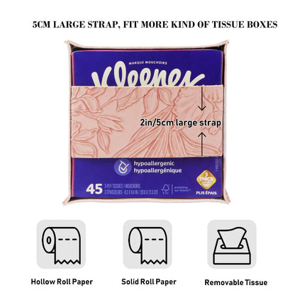 Tissue Box Holder Cover Square Tissue Cube Cover PU Leather Tissue Organizer with Bottom Belt for Bathroom, Tabletop, Kitchen, Night Stands, Office, Home, Car (1, RosyPink)