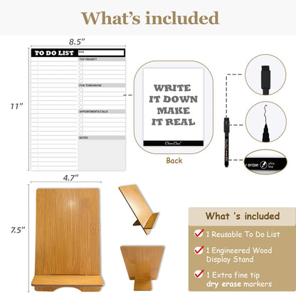 Dry Erase Desk Planning Board - Reusable Desktop Daily Planning Board, Work to-do List - 11"x8.5" Tabletop Dry Erase Board with Stand - Marker Included