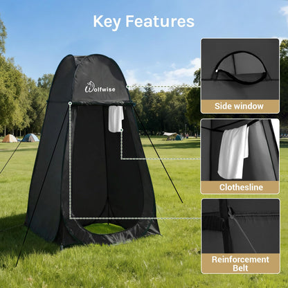 Wolfwise Pop Up Shower Tent for Camping, Portable Instant Changing Tent with Ventilation Window & Carry Bag, Privacy Bathroom Toilet for Beach & Outdoor, Standard, Width 40 ", Height 75 ", Black