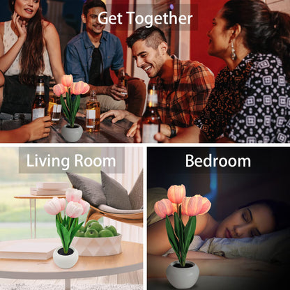 GOUTOOL Flower Table Lamp Tulip Desk LED Night Light for Home Living Room Decor Artificial Flower with Vase Table Centerpieces for Birthday Holiday Party Wedding Room Decoration (Pink)…