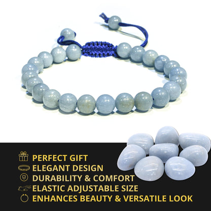 ANAYA AGATE Healing Crystal Bracelet – Chic Gemstone Bracelet for Men and Women – 8mm Round Bead Bracelets for Spiritual Healing, Protection, Positive Energy - Angelite