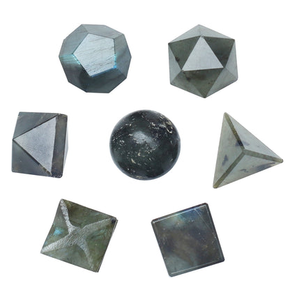 Crocon Labradorite 7Pcs Platonic Solids Crystal Geometry Set, Platonic Solids Sacred Geometric Stones for Meditation Reiki Balancing Healing Chakra Stone Cleansing Spiritual Good Luck (15-20mm)